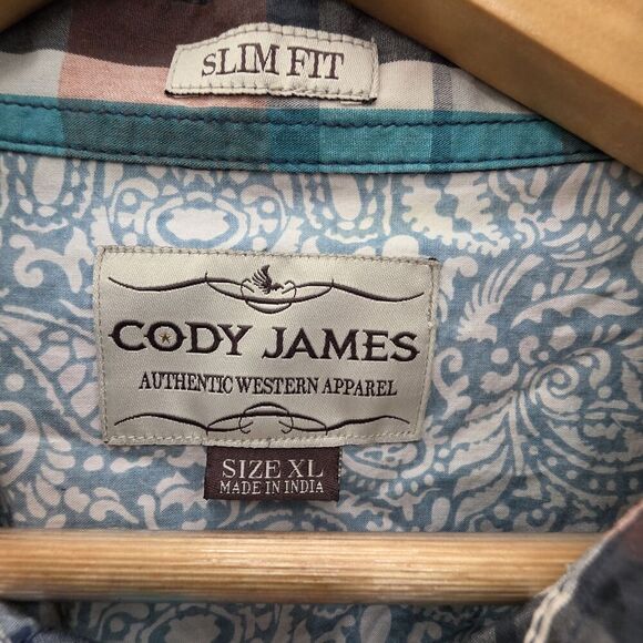 CODY JAMES Western Shirt Men XLarge Multicolor Plaid Short Sleeve Slim Fit - Picture 5 of 11